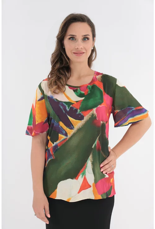 Bluza din vascoza cu print abstract multicolor marime mare 44
