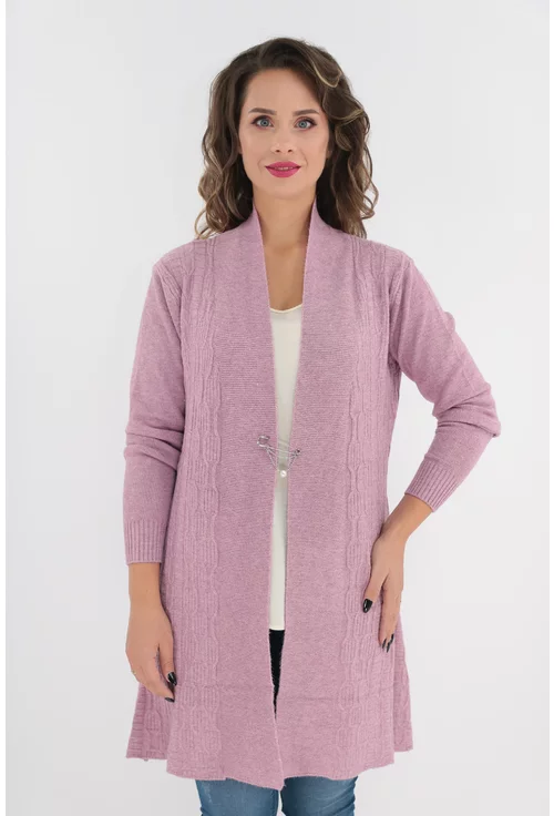 Cardigan lila tricotat cu model in relief si brosa marime mare XL/XXL