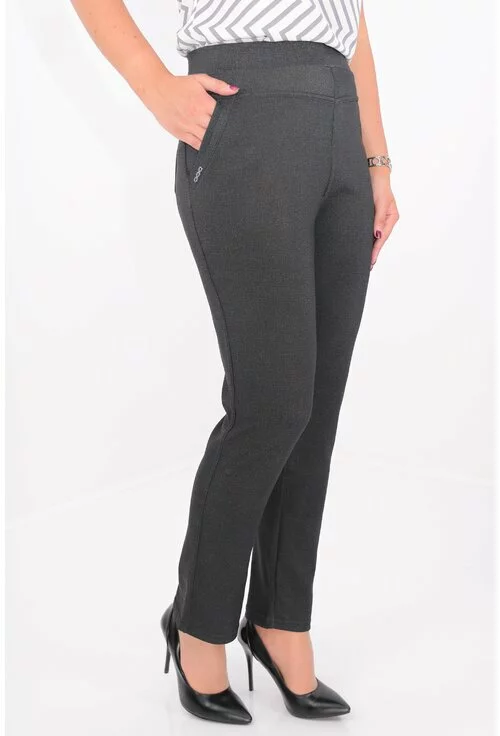 Pantaloni gri inchis cu striatii fine gri marime mare 5XL