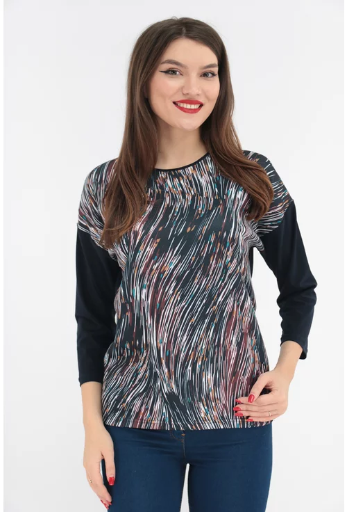 Bluza din jerse fin cu print abstract multicolor marime mare 42