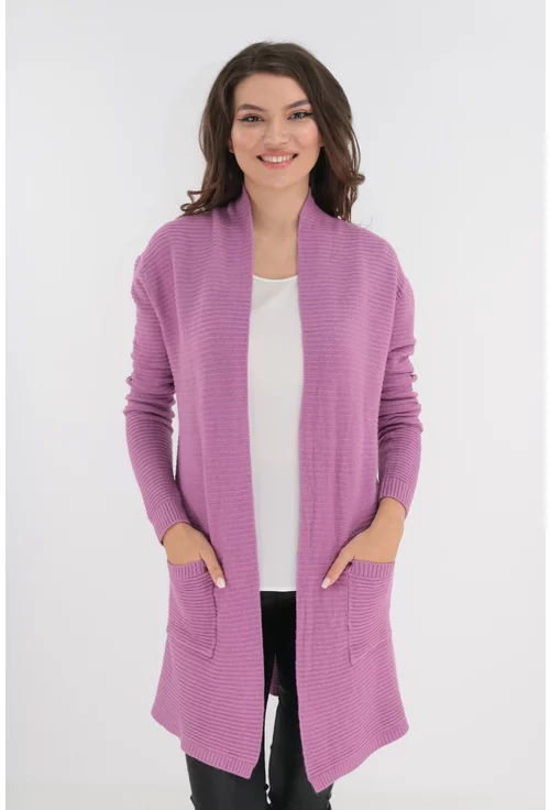 Cardigan roz tricotat cu buzunare aplicate marime mare XXL/3XL