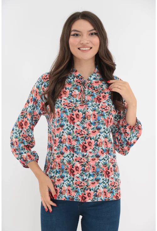 Bluza din vascoza cu imprimeu floral multicolor marime mare 42