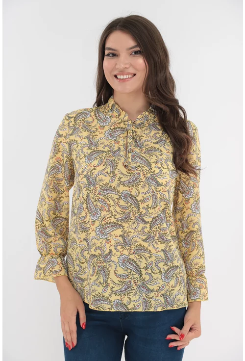 Bluza galbena cu imprimeu abstract marime mare 42