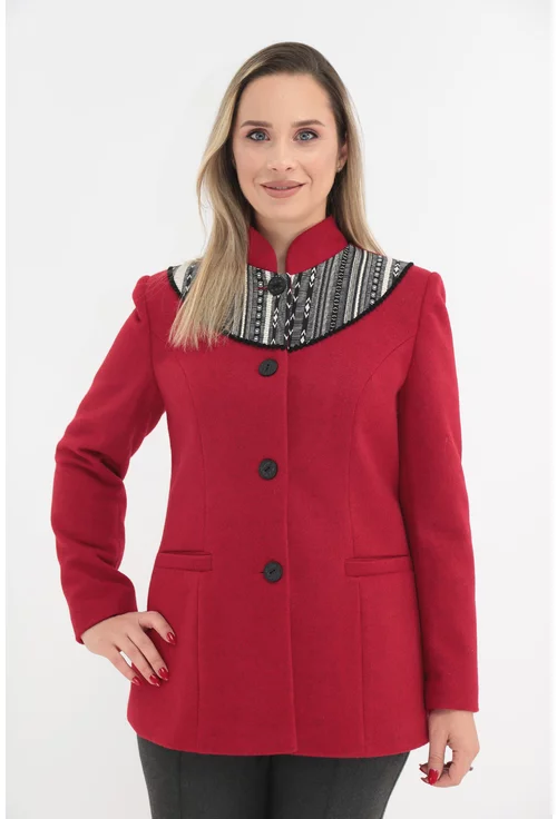 Jacheta din stofa rosie cu motive traditionale marime mare 42