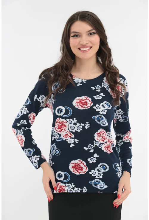 Bluza din jerse bleumarin cu flori maxi marime mare XL