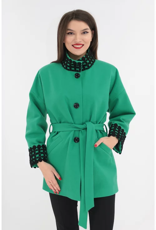 Jacheta oversized verde cu aplicatii din dantela marime mare 42