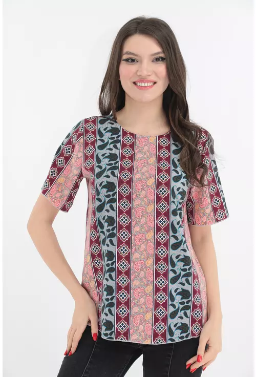 Bluza cu imprimeu geometric multicolor marime mare 44