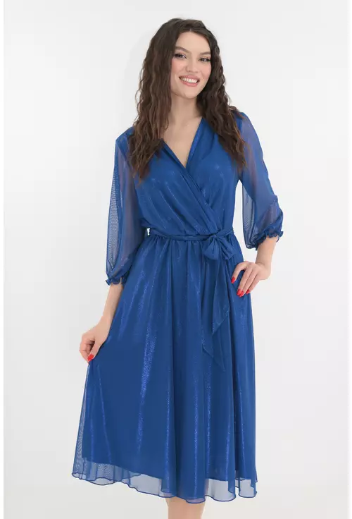 Rochie albastra de ocazie din tull cu fir stralucitor marime mare 44