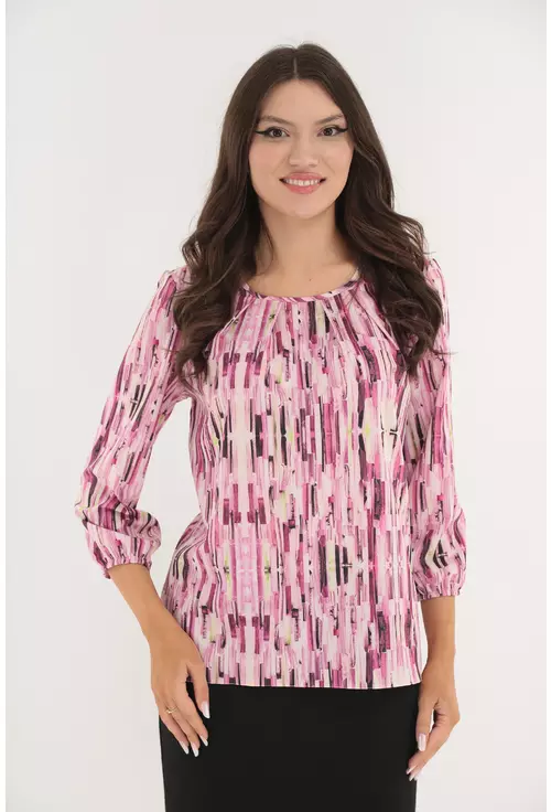 Bluza cu imprimeu abstract roz-gri marime mare 42