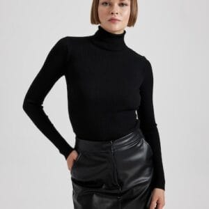 Pulover cu guler inalt si aspect striat DeFacto marimi 3XL