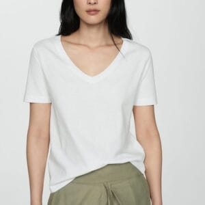 Tricou de bumbac cu decolteu in V Chalapi Mango marimi 3XL
