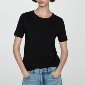 Tricou uni de bumbac cu decolteu la baza gatului Mango marimi 3XL