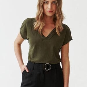 Pantaloni din amestec de in cu talie inalta Tatuum marimi 3XL