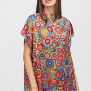 Bluza de vara tip poncho din matase cu reproducere dupa pictura lui Kandinski