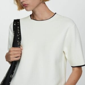 Bluza din tricot cu maneci scurte si garnituri contrastante Arca Mango marimi 3XL