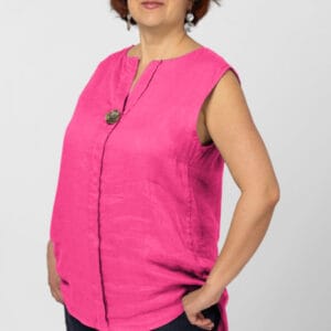 Bluza fara maneci din in cu nasture metalic decorativ
