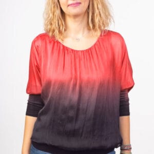 Bluza in degrade din matase naturala cu maneca lunga fluture si elastic la poale - corai  bleumarin măsuri mari