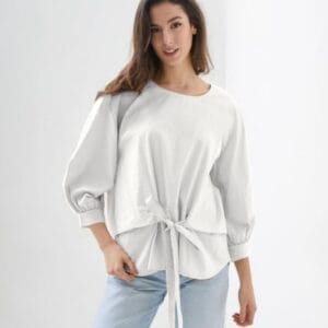 Camasa alba din poplin de bumbac cu funda in fata măsuri mari