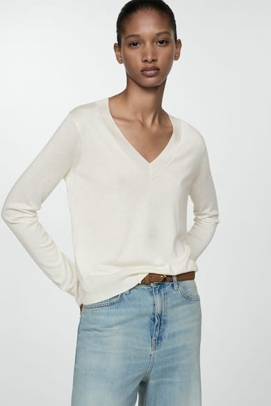 Pulover tricotat fin cu decolteu in V Luca Mango marimi 3XL