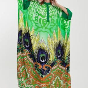 Rochie camasa oversize cu imprimeu paun
