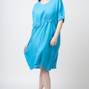 Rochie din in cu snur in talie