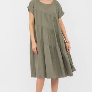 Rochie din poplin satinat cu volane oblice