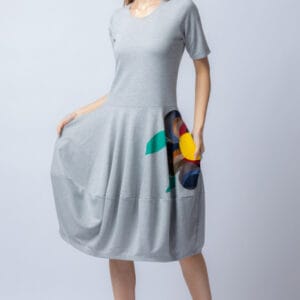 Rochie gri midi de tip lalea