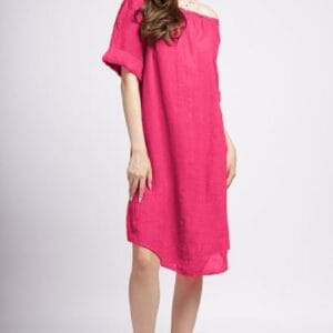 Rochie midi din in fucsia