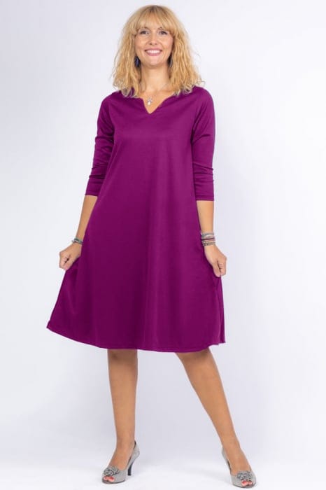 Rochie uni mov zmeura A line midi
