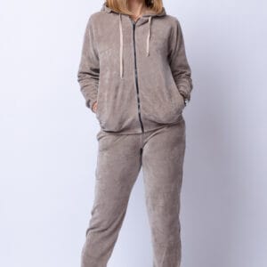 Trening dama doua piese din catifea de bumbac cappuccino măsuri mari