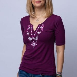Tricou bordo cu imprimeu motiv traditional măsuri mari