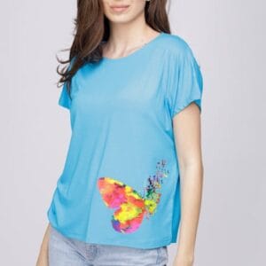 Tricou din vascoza cu imprimeu fluture