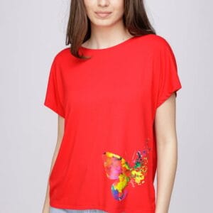 Tricou din vascoza cu imprimeu fluture