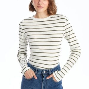 Bluza cu dungi si decolteu la baza gatului LC WAIKIKI marimi 3XL