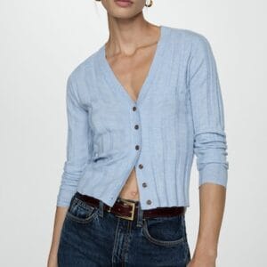 Cardigan pufos cu decolteu in V Mango marimi 3XL