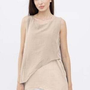 Bluza asimetrica in colturi din matase naturala si bumbac fara maneci