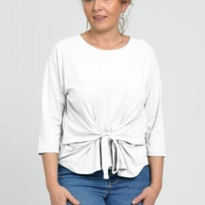 Bluza casual din bumbac ajustabila in fata cu maneca 3 4