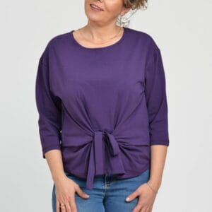 Bluza casual din bumbac ajustabila in fata cu maneca 3 4