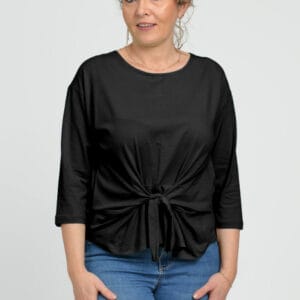 Bluza casual din bumbac ajustabila in fata cu maneca 3 4