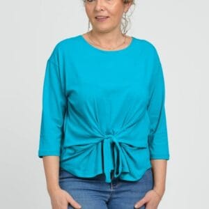 Bluza casual din bumbac ajustabila in fata cu maneca 3 4