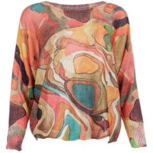 Bluza cu maneca lunga fluture si imprimeu abstract multicolor măsuri mari
