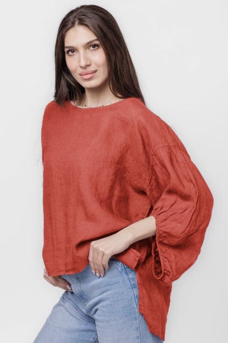 Bluza din in caramizie