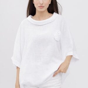 Bluza din in cu buzunar si boboc aplicat