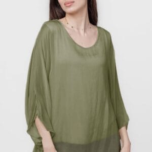 Bluza din matase naturala cu maneca evazata si dublura