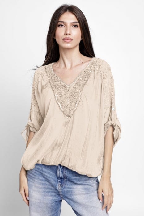 Bluza din matase naturala platca brodata