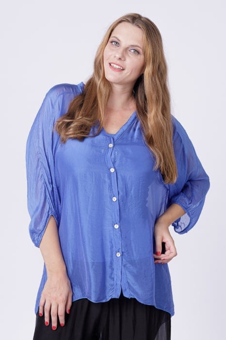 Bluza tip camasa din matase naturala albastru electric