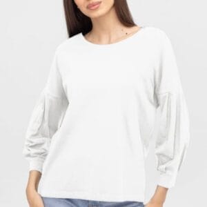 Bluza uni cu maneca bufanta din tricot de bumbac