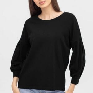 Bluza uni cu maneca bufanta din tricot de bumbac