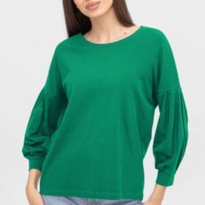 Bluza uni cu maneca bufanta din tricot de bumbac