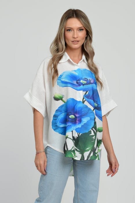 Camasa oversize cu maneca scurta din in si vascoza
